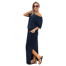 ELSVIOS 2017 Women Sexy Long Maxi Summer Dress Side Split Loose Dress Short Sleeve Evening Party Dress with Pocket Vestidos