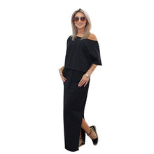 ELSVIOS 2017 Women Sexy Long Maxi Summer Dress Side Split Loose Dress Short Sleeve Evening Party Dress with Pocket Vestidos