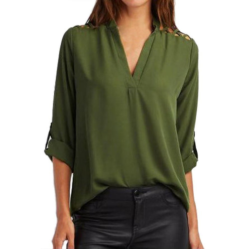 Women Chiffon Blouse Fashion Tab-Sleeve Hollow Out Bandage Blouse Shirt Solid Half Sleeve Tops Clothes Party Club Shirts Blusa