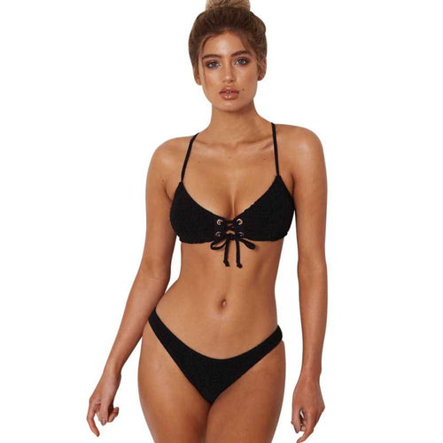 2017 New Sexy Bikini Push Up Swimwear Women Swimsuit Solid Bikini Set Beach Wear Black and White Bathing Suits Swim Wear