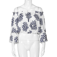 Autumn Summer Women Blouse Three Quarter Butterfly Sleeve Print Off Should Strapless Casual Tops White Blouse Blusas