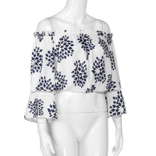 Autumn Summer Women Blouse Three Quarter Butterfly Sleeve Print Off Should Strapless Casual Tops White Blouse Blusas
