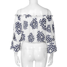 Autumn Summer Women Blouse Three Quarter Butterfly Sleeve Print Off Should Strapless Casual Tops White Blouse Blusas