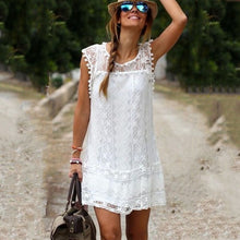 2017 New Fashion Summer Dress Lace Dress Elegant Hollow Sleeveless Patchwork Women Mini Pencil Dress