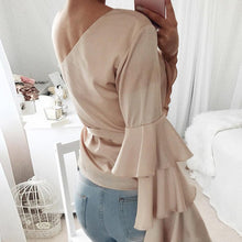Sexy One Cold Shoulder Butterfly Sleeve Blouse 2017 Autumn Fashion Women Off Shoulder Long Sleeve Shirt Loose Tops Blusas