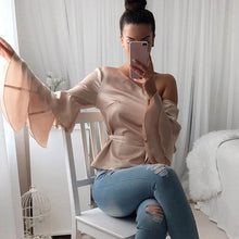 Sexy One Cold Shoulder Butterfly Sleeve Blouse 2017 Autumn Fashion Women Off Shoulder Long Sleeve Shirt Loose Tops Blusas