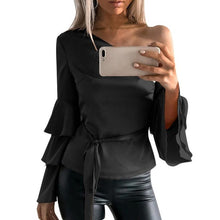 Sexy One Cold Shoulder Butterfly Sleeve Blouse 2017 Autumn Fashion Women Off Shoulder Long Sleeve Shirt Loose Tops Blusas