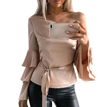 Sexy One Cold Shoulder Butterfly Sleeve Blouse 2017 Autumn Fashion Women Off Shoulder Long Sleeve Shirt Loose Tops Blusas