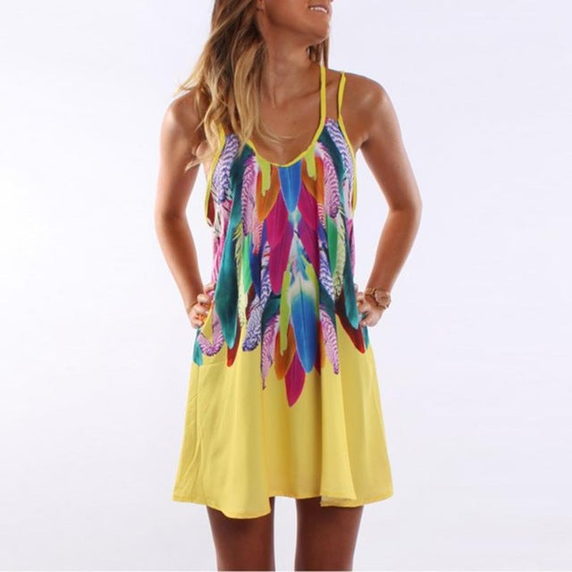 Women Fashion 2017 Boho Style Sexy Printed Plus Size Women Clothing Casual Summer Beach Femme Robe Vestidos Dress WS804Y