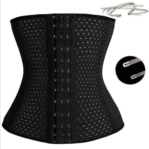 Steel Bones Hollow Breathable Corset Body Shaper Abdominal Belt BK/L