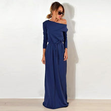 Women Maxi Party Dress One Shoulder Long Sleeve Causal Robe Long Loose Dresses Femme Vestidos WS3744C