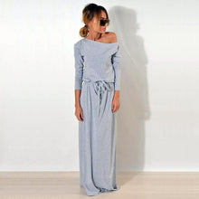 Women Maxi Party Dress One Shoulder Long Sleeve Causal Robe Long Loose Dresses Femme Vestidos WS3744C