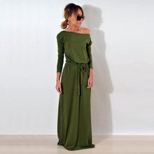 Women Maxi Party Dress One Shoulder Long Sleeve Causal Robe Long Loose Dresses Femme Vestidos WS3744C