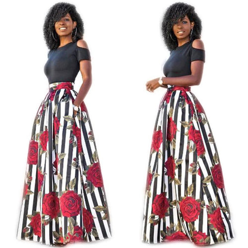 Fashion Off Shoulder Woman Suit Dress Sexy Tight Floral Print Large Swing Two Piece Long Cocktail Party Dresses #LSN
