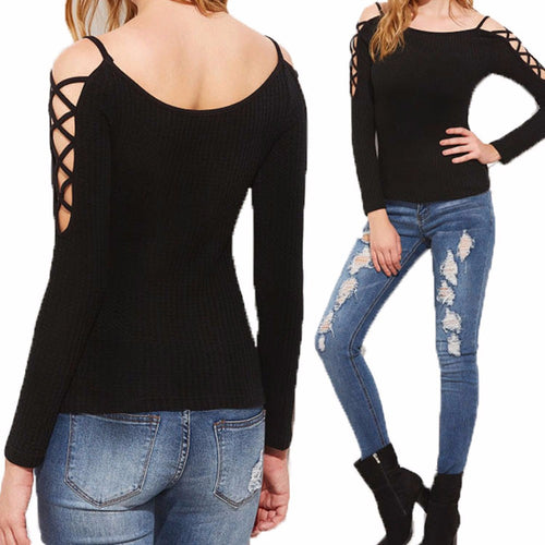 Hollow Women Sexy Off Shoulder Top Causal Strapless Blouse Black Shirt
