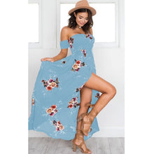 ELSVIOS Women Off Shoulder Floral Print Boho Dress Fashion Beach Summer Dresses Ladies Strapless Long Maxi Dress Vestidos XS-5XL