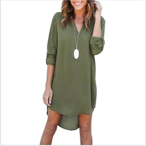 High Quality Autumn Dresses 2018 Fashion Women Casual Loose Plus Size Elegant Dress Long Sleeve Irregular Chiffon Dress Vestidos