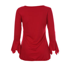 Women Autumn Flare 3/4 Sleeve Slim V Neck Buttons Blouse Tops Shirt Tee