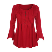 Women Autumn Flare 3/4 Sleeve Slim V Neck Buttons Blouse Tops Shirt Tee