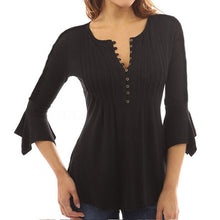 Women Autumn Flare 3/4 Sleeve Slim V Neck Buttons Blouse Tops Shirt Tee