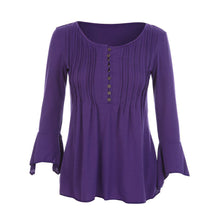 Women Autumn Flare 3/4 Sleeve Slim V Neck Buttons Blouse Tops Shirt Tee