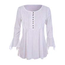 Women Autumn Flare 3/4 Sleeve Slim V Neck Buttons Blouse Tops Shirt Tee