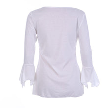 Women Autumn Flare 3/4 Sleeve Slim V Neck Buttons Blouse Tops Shirt Tee