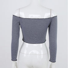 Women Off Shoulder Long Sleeve Striped Loose Tops Casual Blouse T Shirt