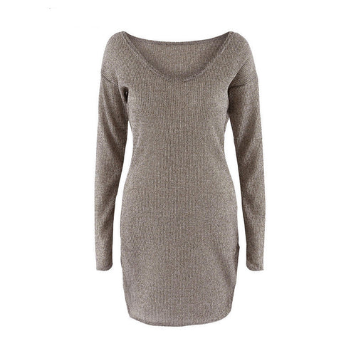 2018 Winter Women Sweater Dress Elegant Chic Long Sleeve Knit Deep V-neck Sexy Party Bodycon Sweater Dresses