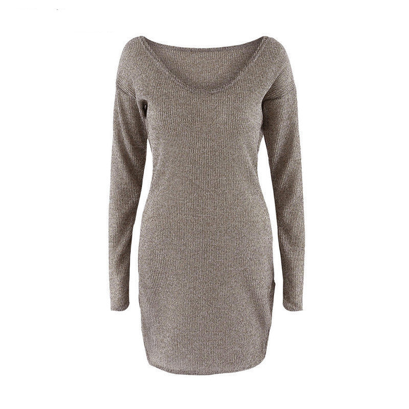 2018 Winter Women Sweater Dress Elegant Chic Long Sleeve Knit Deep V-neck Sexy Party Bodycon Sweater Dresses