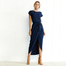 Z&I Women Summer Dress Bohemian Asymmetrical Solid Ankle-length Empire O-neck