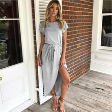 Z&I Women Summer Dress Bohemian Asymmetrical Solid Ankle-length Empire O-neck