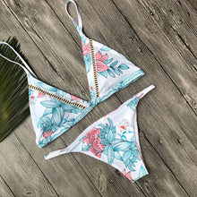 Sexy Women Printing Padded Bra Beach Halter Bikini Set Swimwear