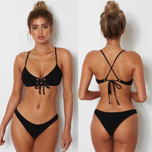 Push-up Padded Bra Swimsuit Bathing Sexy Women Solid Straps Bikini Set Swimwear