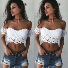 Women Fashion Summer Lace Crop Tops Off Shoulder Blouse Shirts T shirt