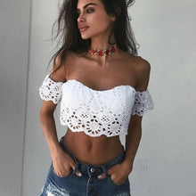 Women Fashion Summer Lace Crop Tops Off Shoulder Blouse Shirts T shirt