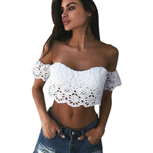 Women Fashion Summer Lace Crop Tops Off Shoulder Blouse Shirts T shirt