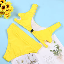 Women Bikini Set Swimwear Push-Up Padded Solid Hollow Bra Swimsuit Beachwear