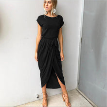Z&I Women Summer Dress Bohemian Asymmetrical Solid Ankle-length Empire O-neck