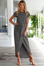Z&I Women Summer Dress Bohemian Asymmetrical Solid Ankle-length Empire O-neck