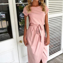 Z&I Women Summer Dress Bohemian Asymmetrical Solid Ankle-length Empire O-neck