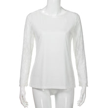 Women's Solid Long Sleeve Lace Stitching O-Neck T-Shirt Pullover Tops Blouse