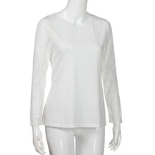 Women's Solid Long Sleeve Lace Stitching O-Neck T-Shirt Pullover Tops Blouse