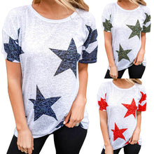 Women Ladies Star T-Shirt Short Sleeve Round Neck Casual Tops Blouse Tee