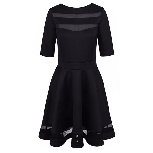 2018 Women Dress Spring Summer European Style Ladies Knee Length Vintage Mesh Sexy Black Party Dresses Vestidos Black Dress S-XL
