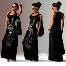 Cat Print Long Maxi Dress Women 2017 Summer Boho Beach Bodycon Dress Elegant Evening Party Dresses Tunic Vestidos S-XL