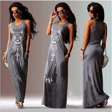 Cat Print Long Maxi Dress Women 2017 Summer Boho Beach Bodycon Dress Elegant Evening Party Dresses Tunic Vestidos S-XL