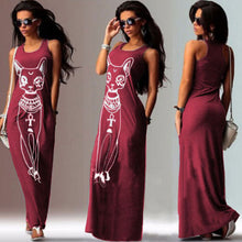 Cat Print Long Maxi Dress Women 2017 Summer Boho Beach Bodycon Dress Elegant Evening Party Dresses Tunic Vestidos S-XL