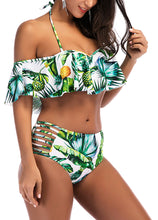 Sexy Women Pineapple Print Ruffle Swimsuit Cutout Bikini Set Push Up Swimwear Bathing Suit Green