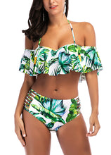Sexy Women Pineapple Print Ruffle Swimsuit Cutout Bikini Set Push Up Swimwear Bathing Suit Green